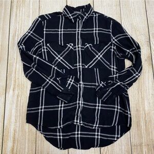 Express Plaid Long Sleeve Flannel Button Down Tunic Top